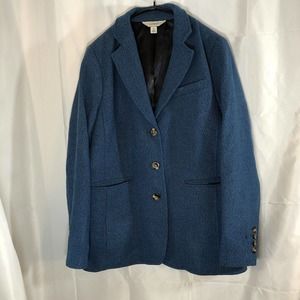 L.L. Bean Blazer Jacket Teal Blue Women 14 Wool